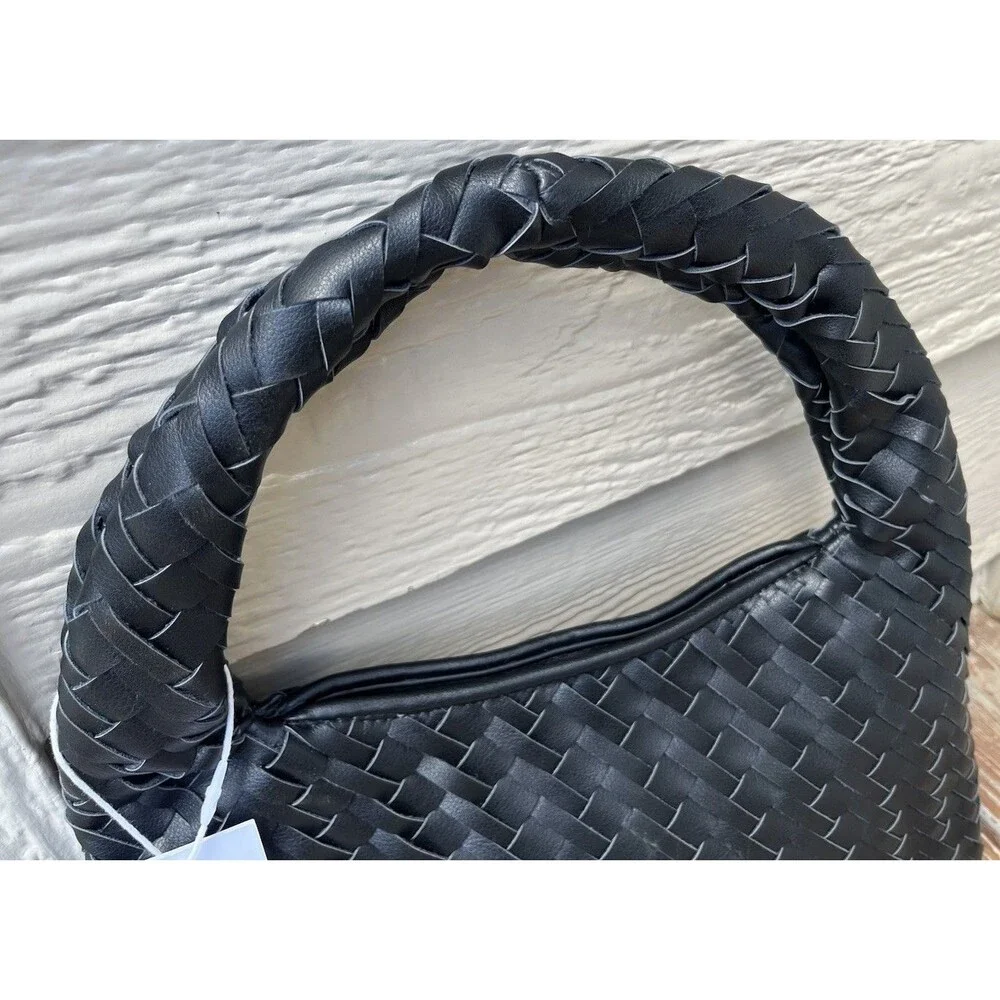 New! Walter Baker Margaux Handbag Black Woven Hobo Bag Vegan Leather